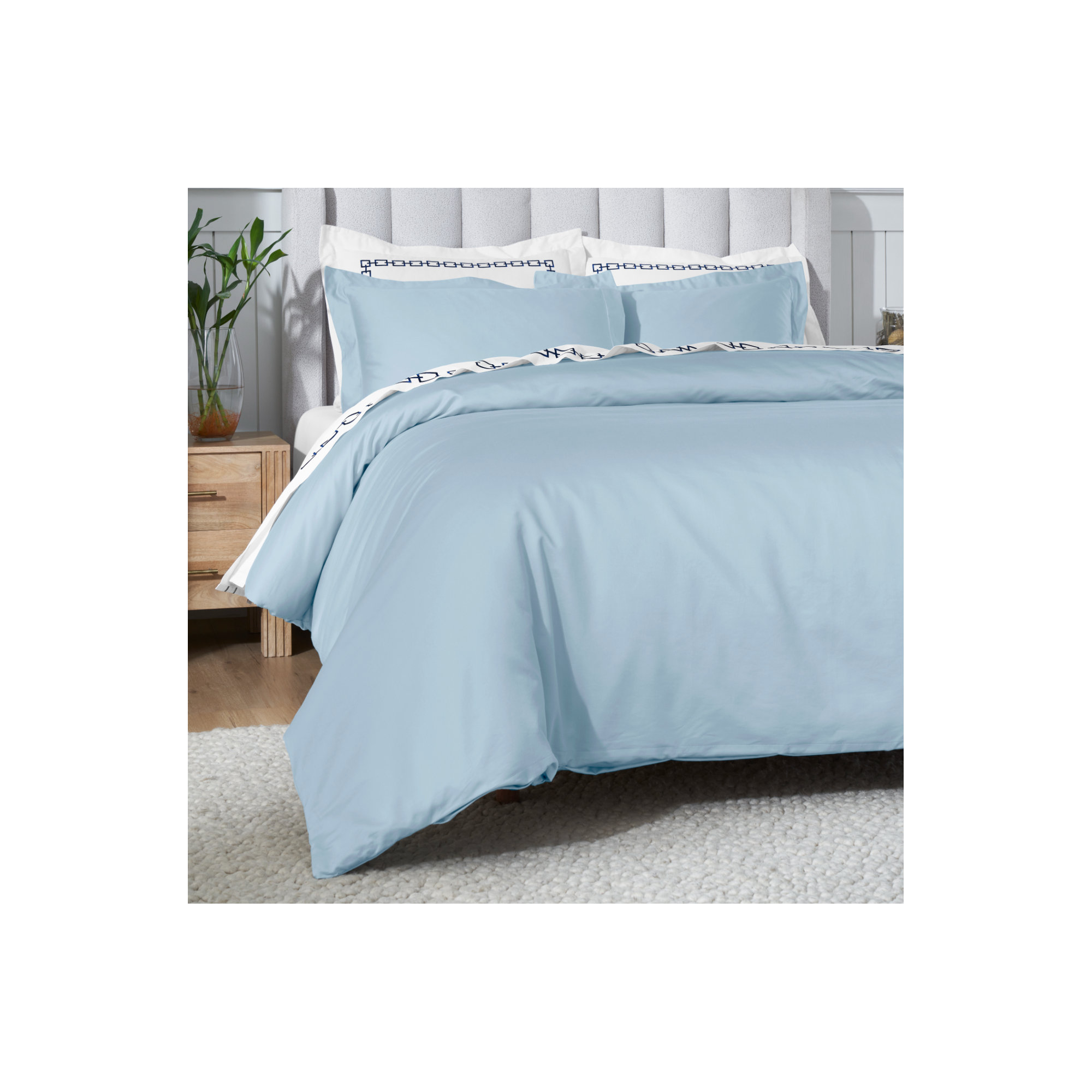 Cotton Duvet Cover Set, Twin Duvet Cover + 2 Standard Shams, Baby Blue