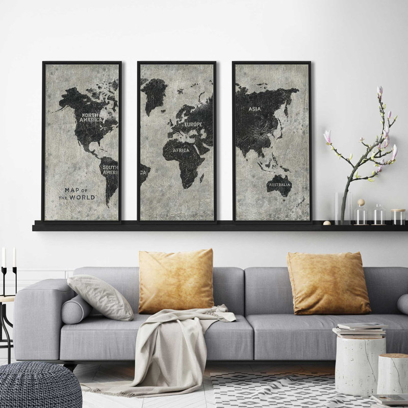 " Grunge World Map " 3 Piece Art Graphic Art Print, 41.5" H x 64.5" W x 2" D