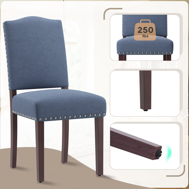 Upholstered Parsons Dining Chairs, Linen Side Chair, Blue