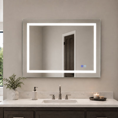 Miroir de salle de bain mural sans cadre avec éclairage DEL, 122 cm (L) x 91 cm (H), antibuée et éclairage frontal