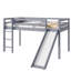 Lit simple mezzanine bas avec glissade, échelle et garde-corps de sécurité, fabrication en bois d'hévéa, finition grise pour les chambres de personnes-118038264