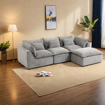 Canapé modulaire en velours surdimensionné, gris antique, confortable pour le salon