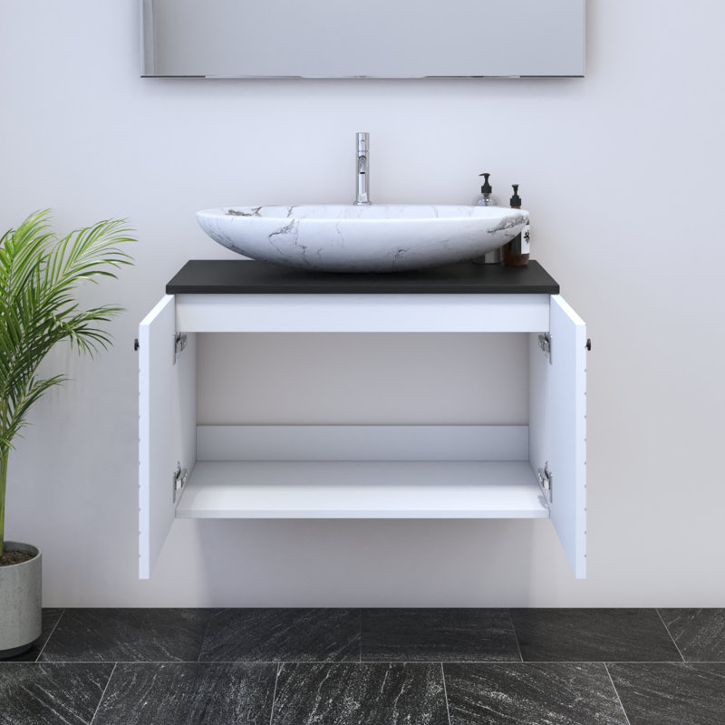 Karaya 31.5'' Single Bathroom Vanity with Top, Black, White