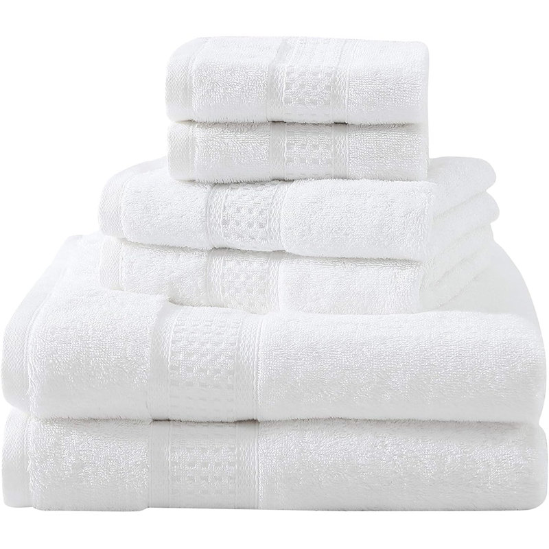 Ensemble de serviettes 6 pièces 100% coton (2 serviettes de bain / 2 mains / 2 débarbouillettes) - Conception solide, absorbante et résistante à la décoloration