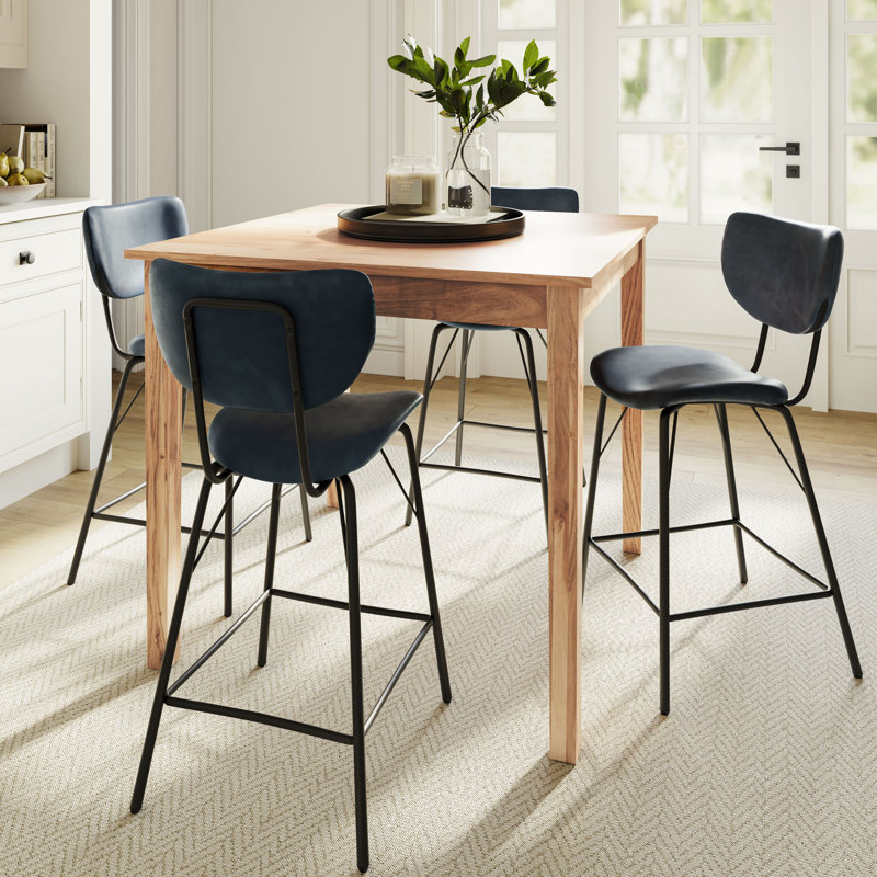 Marylynn 4 - Person Solid Wood Solid Wood Top Four Leg Dining Set, Slate Blue