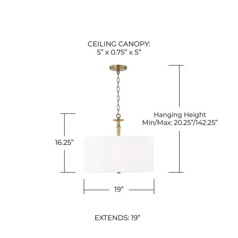 Luminaire suspendu cylindrique à 3 lumières Abbie, Laiton vieilli