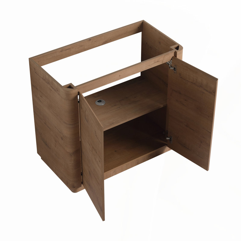 Meuble-lavabo autoportant de 36 po avec lavabo en céramique blanche et portes à fermeture en douceur, fabrication en contreplaqué écologique et élégant