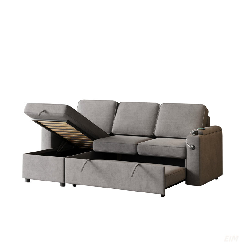 Canapé-lit convertible avec méridienne réversible Sylvanis, Mélange de polyester gris foncé