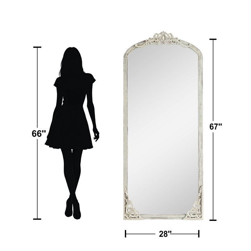 Miroir rétro avec cadre sculpté, Blanc patiné, 67 po x 28 po