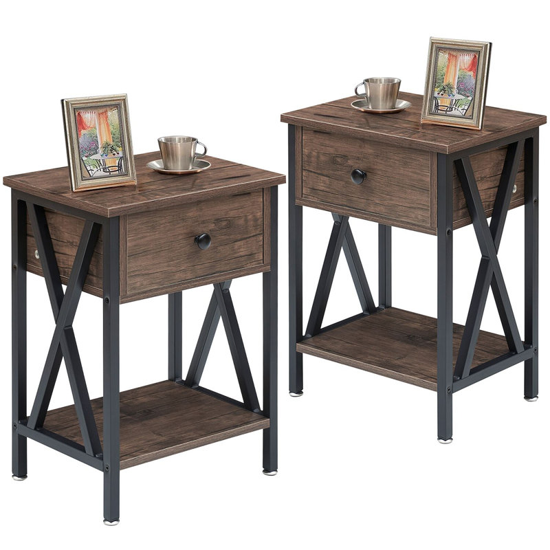 Alameen 22" Tall Nightstand, End Side Tables with Storage Drawer and Open Wood Shelf for Bedroom, Gray