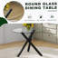 Table ronde moderne en verre minimaliste: 31 pouces de diamètre, support en métal noir en forme de X, élégant et pratique.