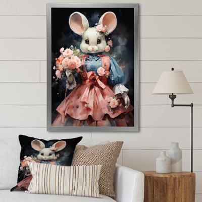 Souris élégante rococo en robe rose I - art mural rongeurs