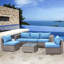 Ensemble de canapé d'extérieur sans accoudoirs en osier de 59,8 po de largeur, ensemble de causeuse de patio 2 pièces avec coussins bleus