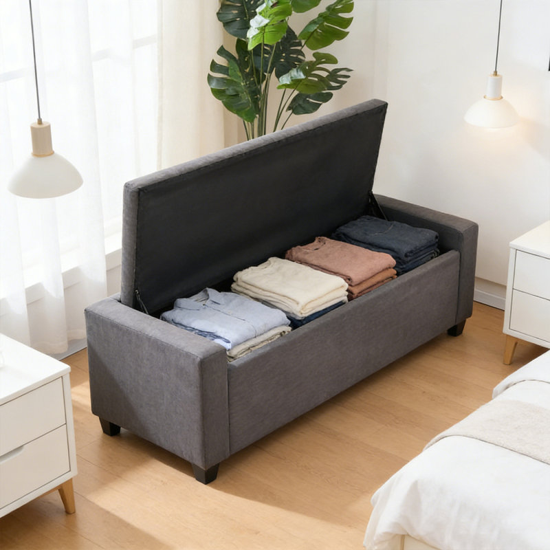 48.4"Ottoman with Storage, Storage Ottoman Bench with Safety Hinge, Upholstered Entryway Bench with Seating for Bedroom, Living Room, Holds up to 330 lb