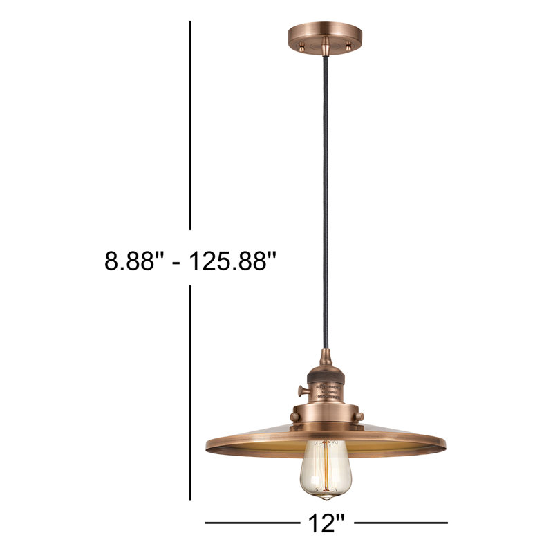 Luminaire suspendu simple à 1 lumière Rouvin, H 5,88 po x l 12 po x P 12 po, Cuivre antique