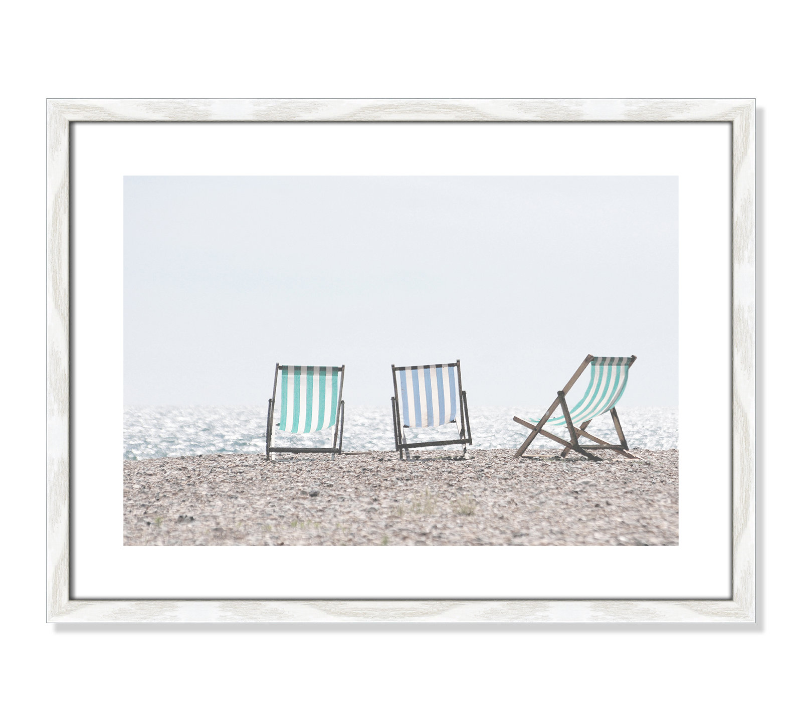 Adriatica "Beach Chairs" Print, 17" H x 23" W x 0.75" D, White Wood Grain Framed Paper