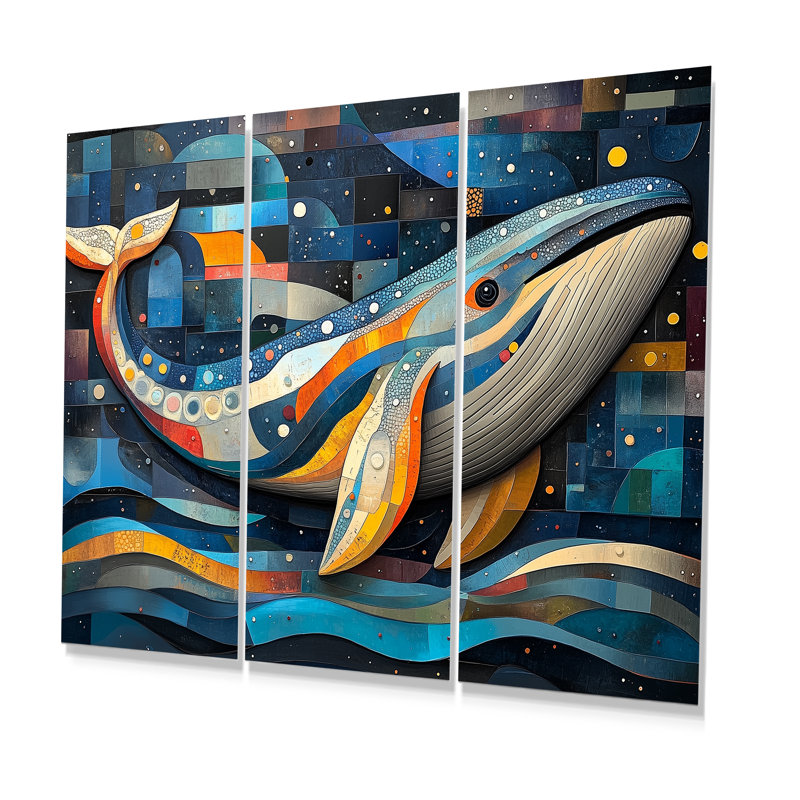 Ensemble de salon baleine inuit dans des tons bleus et jaunes - baleine, Métal métal, H 40 po x l 60 po x P 1 po