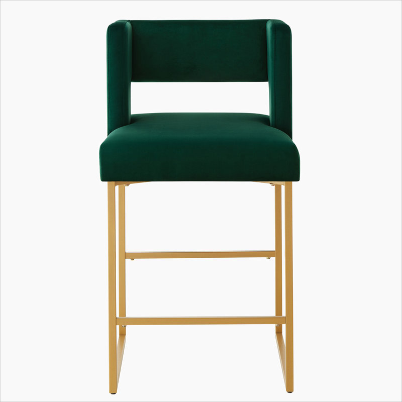 Modern Fashion Counter Height Bar Stools with Unique Square Open Backres, Green