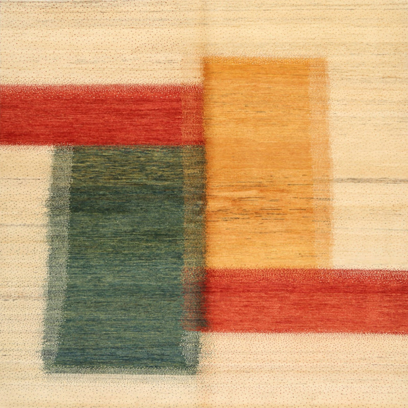 Tapis brun/rouge/gris zone contemporaine, Carré 6 pi
