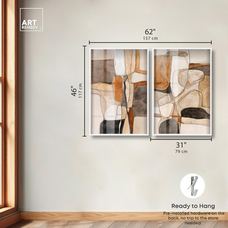 Ensemble de décorations murales « Quarry Wall Abstract » en style boho doré par Art Remedy, cadre noir, 10 x 15, White Frame
