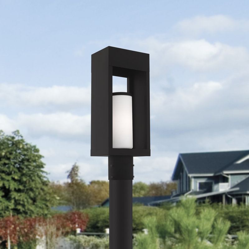Saramarie Frosted Post Lantern, Black, 16.5" H x 6.25" W x 4.63" D