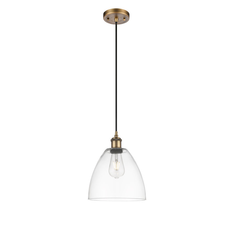 Haruka 1 - Light Single Pendant, Clear, 13.25" H x 9" W x 9" D, Brushed Brass