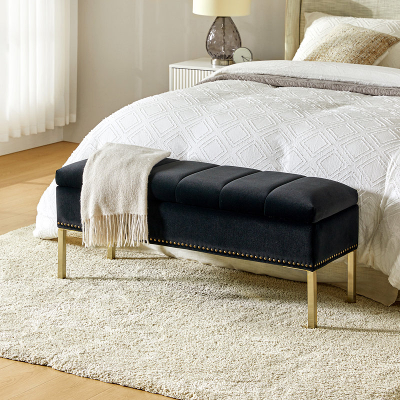 Banc de rangement moderne en velours de 46,5 po Berry, Noir