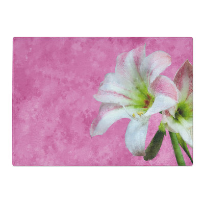 Tempered Glass Pink & White Amaryllis Flower Chopping Board