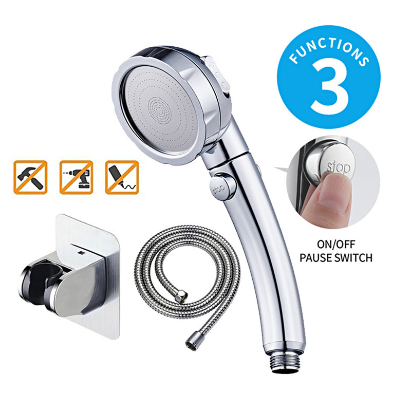 Chrome Drill-Free High Pressure Handheld Shower Head With Pause Switch, Chrome