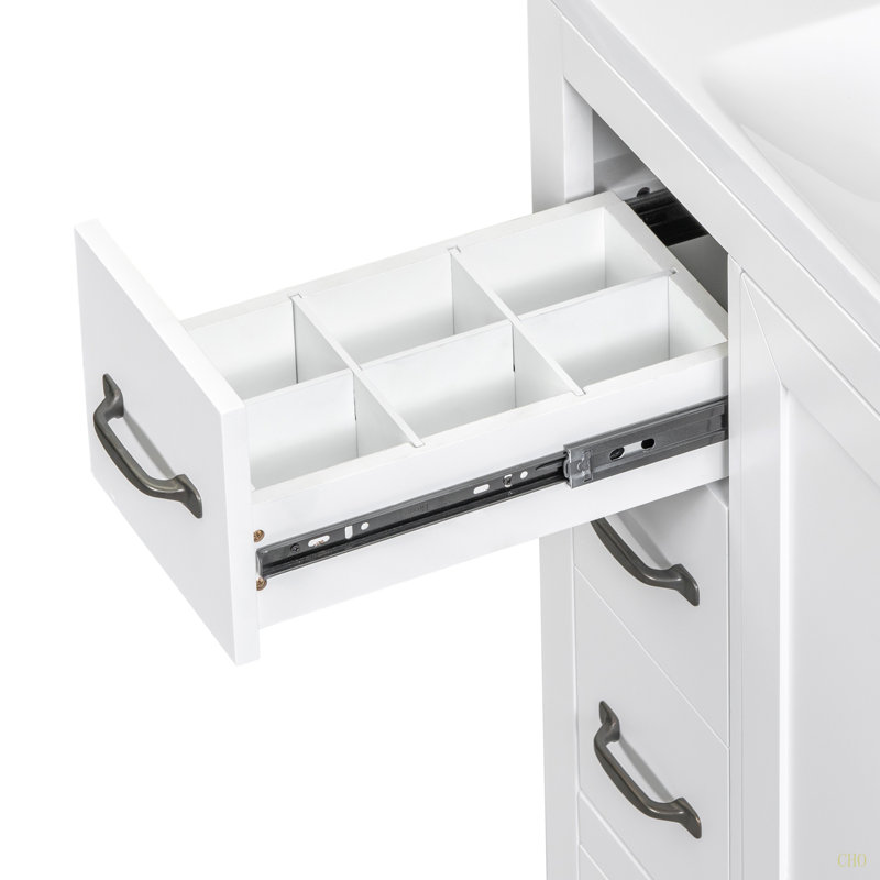 Ensemble de meuble-lavabo 36 po avec évier, six tiroirs, diviseur de tiroir multifonctionnel, tablette réglable, Blanc