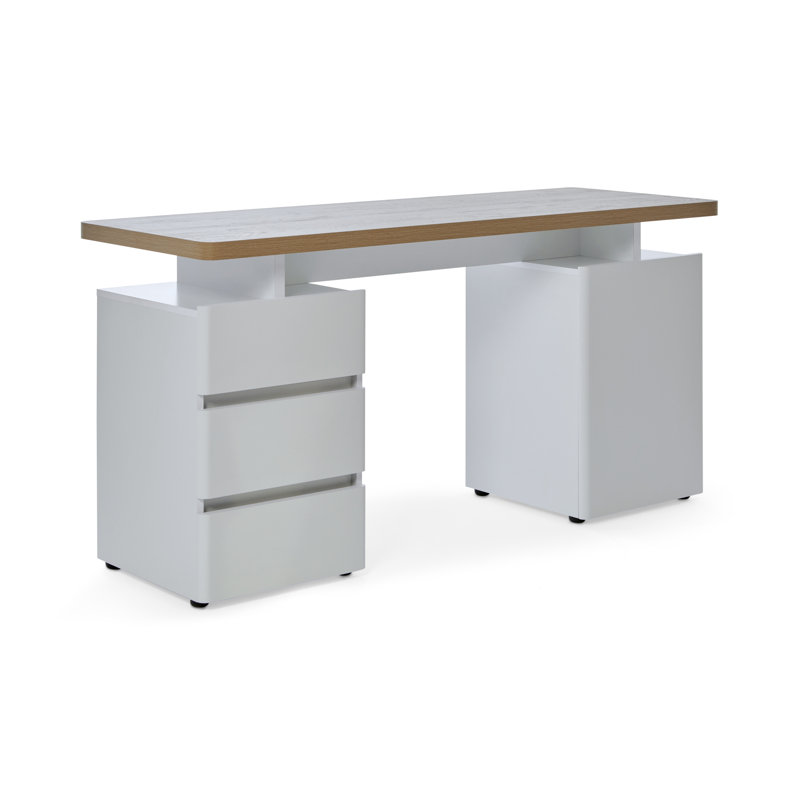 Hollice Modular Writing Desk, White/Riviera Oak
