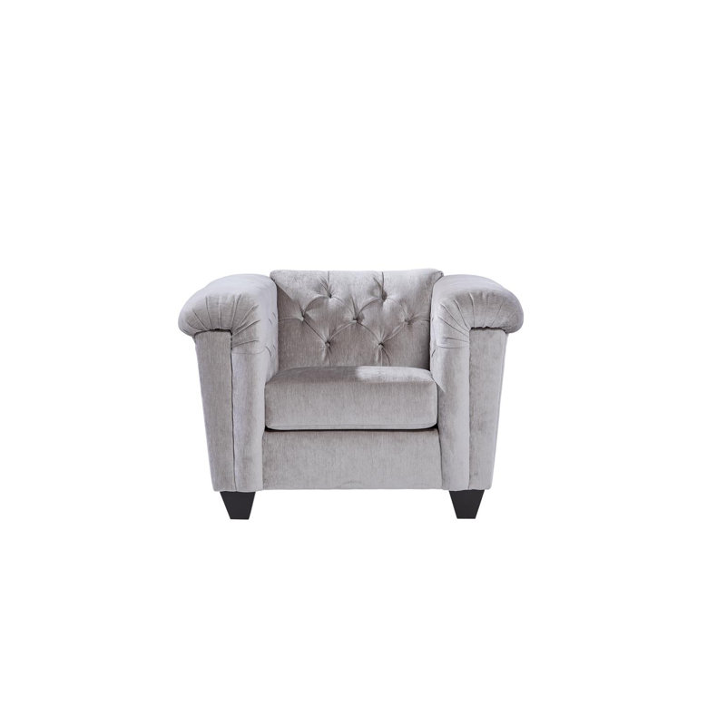 Fauteuil en polyester touffeté 47 po, Mélange de polyester argent
