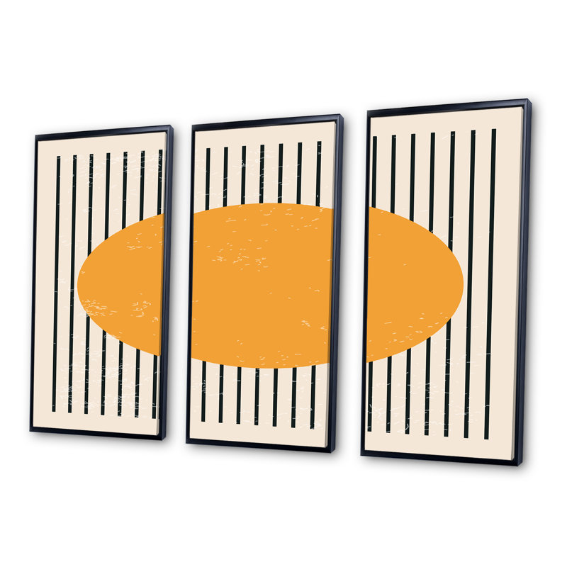 Minimal Geometric Compostions of Elementary Forms XI - ensemble de 3 reproductions sur toile flottantes, Cadre noir