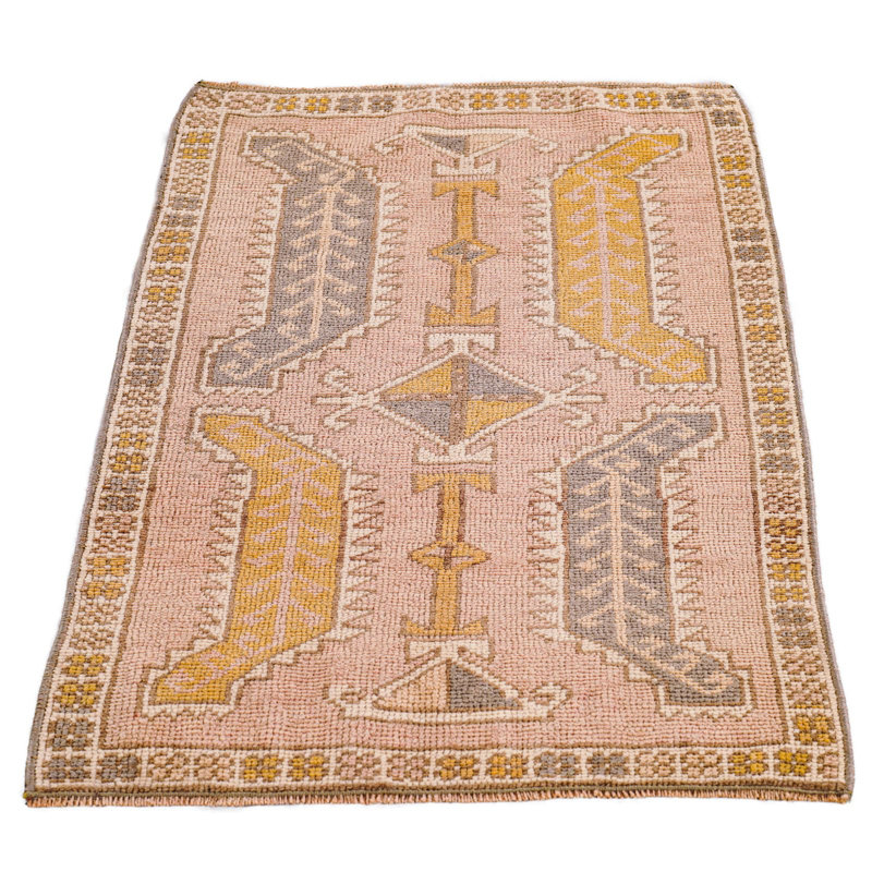 Tapis rose / beige en laine Tribal One-of-a-Kind 1 pi 8 po x 2 pi 8 po Tribal