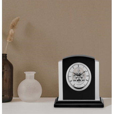 Red Barrel Studio® 24CAAF09C97A4FCFB4F1C2CA0905EC36 Faith Skeleton Black and Silver Tabletop Mantel Clock