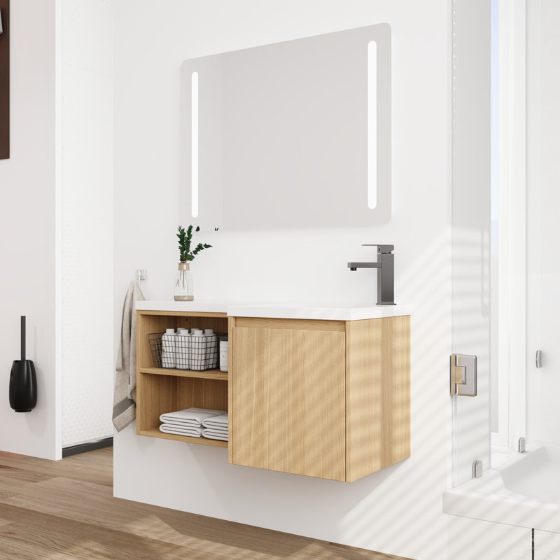 Meuble-lavabo simple 36 po avec plateau en résine et meuble-lavabo flottant, Right-hinged Door