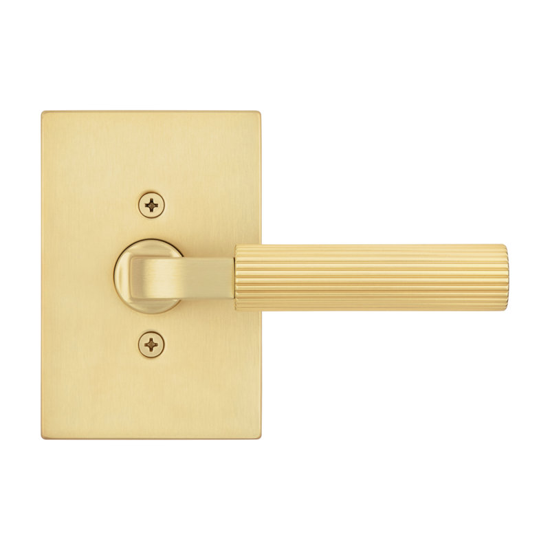 Mirada Reeded Half-Dummy Lever with Rectangular Rose, Satin Brass