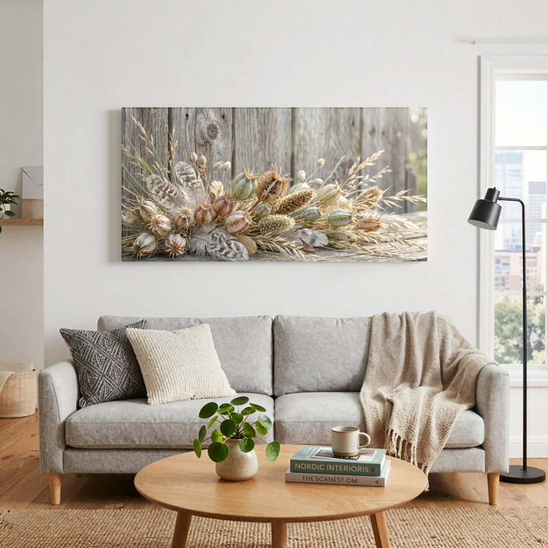 Ensemble de 1 tableau sur toile représentant des fleurs séchées, L 32 po x H 16 po, Toile tendue