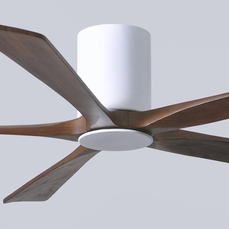 Irene Flushmount Light Kit 5 Blade LED Ceiling Fan, Gloss White, 60", Walnut Tone