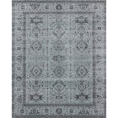 Tapis d'intérieur gris en laine noué à la main