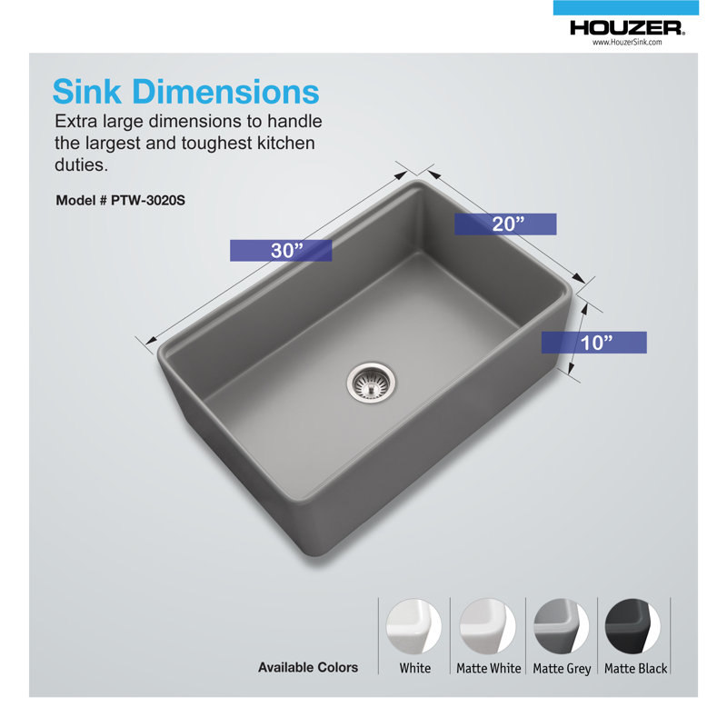 Houzer 30 in Fireclay Apron Front Single Workstation w/ Accessories, Gray