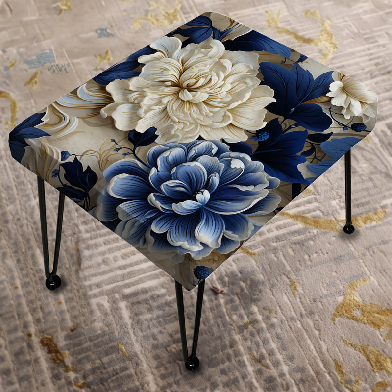 Cobalt Blue Foliage Victorian Pattern III - Floral Rectangle Ottoman