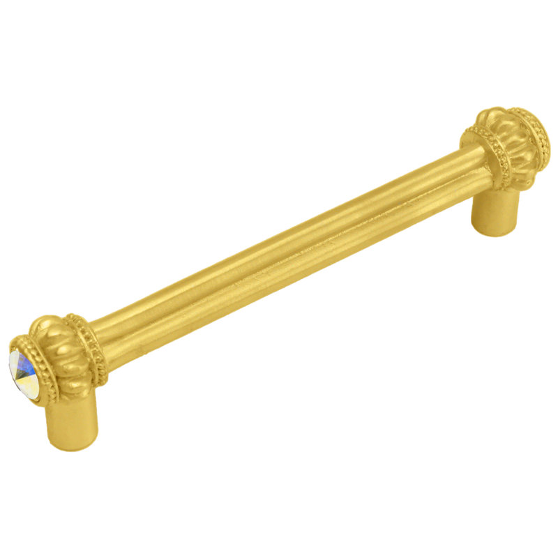 Caché double pull with 2 rivoli Swarovski Aurore Boreale Crystals, Gold, 4"