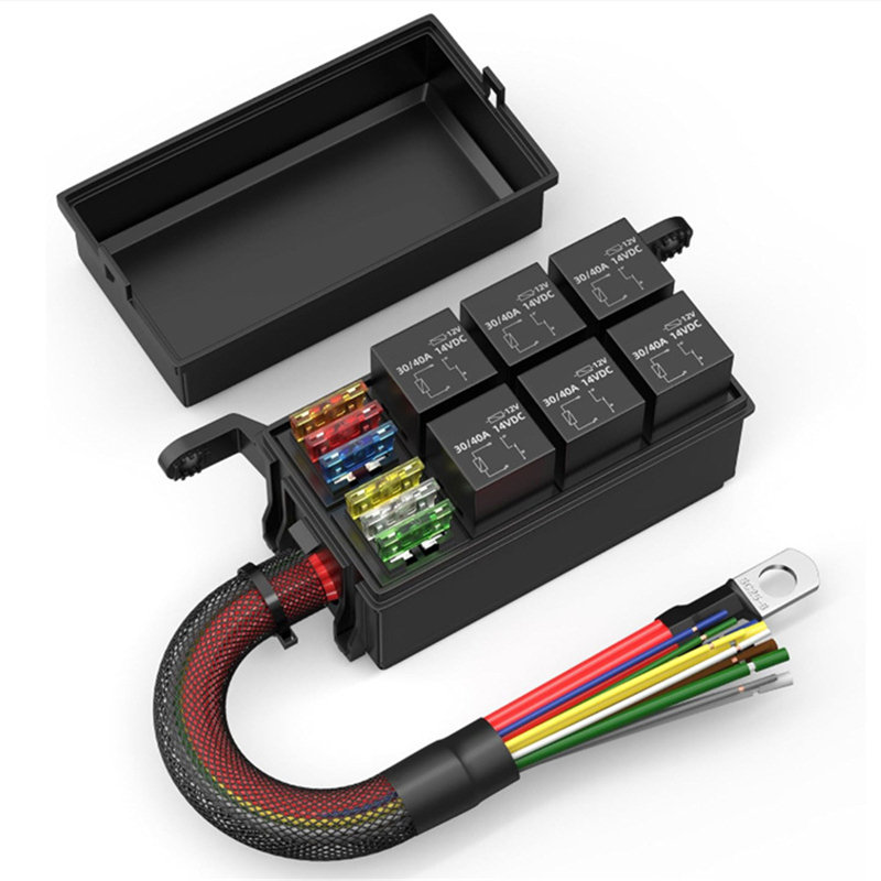 Boîte à fusibles à 6 connecteurs 12 V pré-câblée - universelle pour voiture / camion / bateau / VTT (30 / 40a + fusibles assortis)