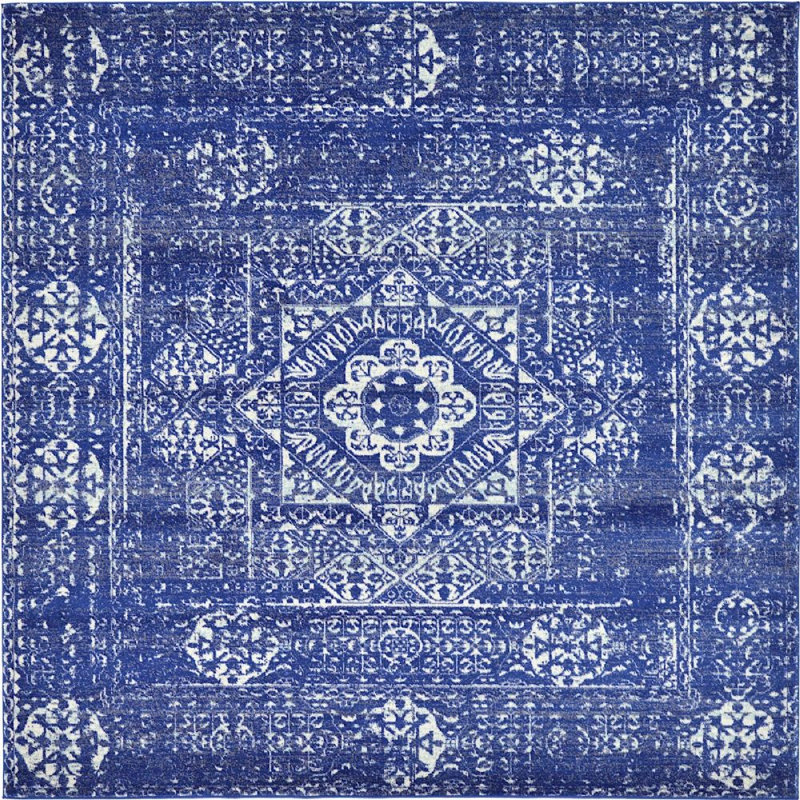 Tapis oriental bleu marine Kasha, Carré 8 pi 4 po