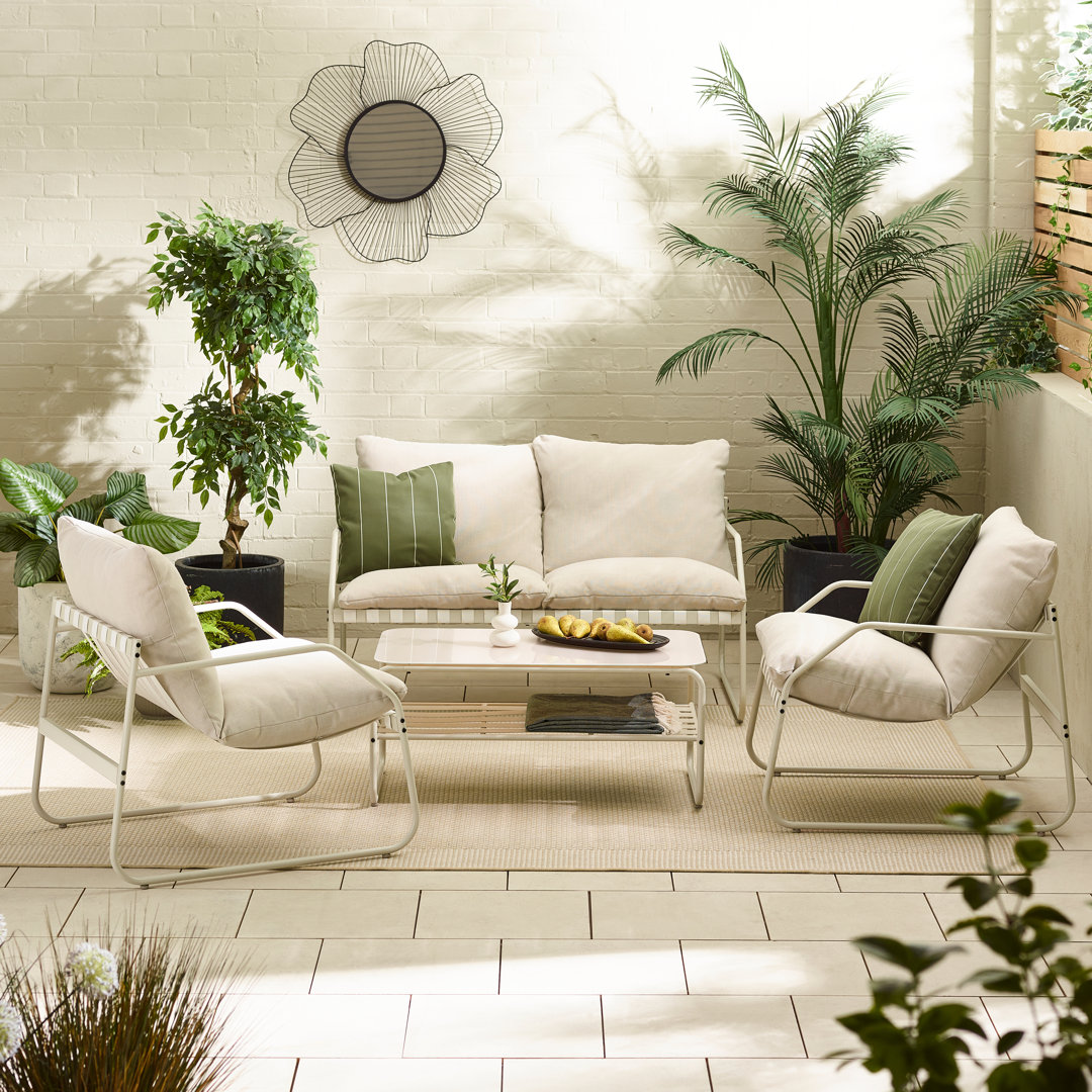 Spyros 4 Seater Metal Garden Lounge Sofa Seating Set With Table - Retro Vintage Stylish Patio