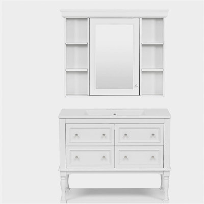 36-inch Bathroom Cabinet with Medicine Cabinet, Modern Mirror Cabinet with Adjustable Shelves, Bathroom Storage Cabinet with 4 Drawers