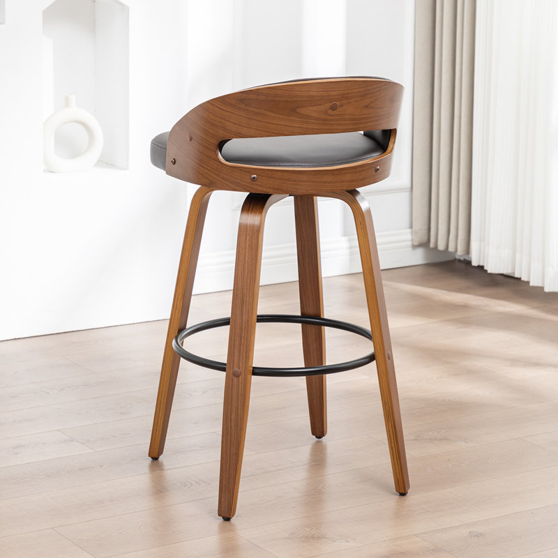 Swivel Upholstered and Faux Leather Bar Stool, Brown, Counter Stool (63.5cm Seat Height)