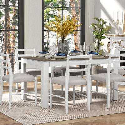 7-Piece Wooden Dining Set With Extendable Table, 12-Inch Leaf, 2 Drawers, And 6 Cushioned Chairs For Comfort And Versatility