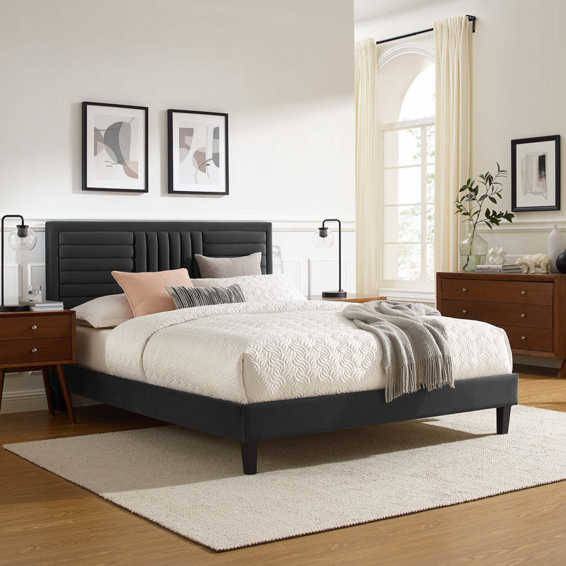 Modway Sofia Channel Tufted Performance Velvet Platform Bed, Charcoal, Full